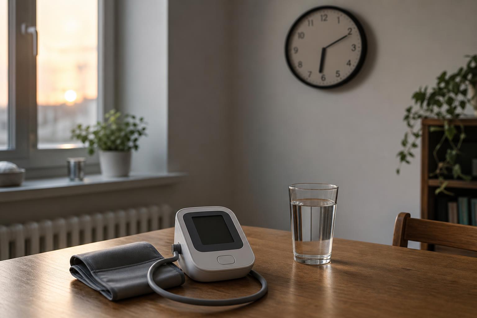 A person comparing blood pressure readings from both arms at home using an upper-arm monitor