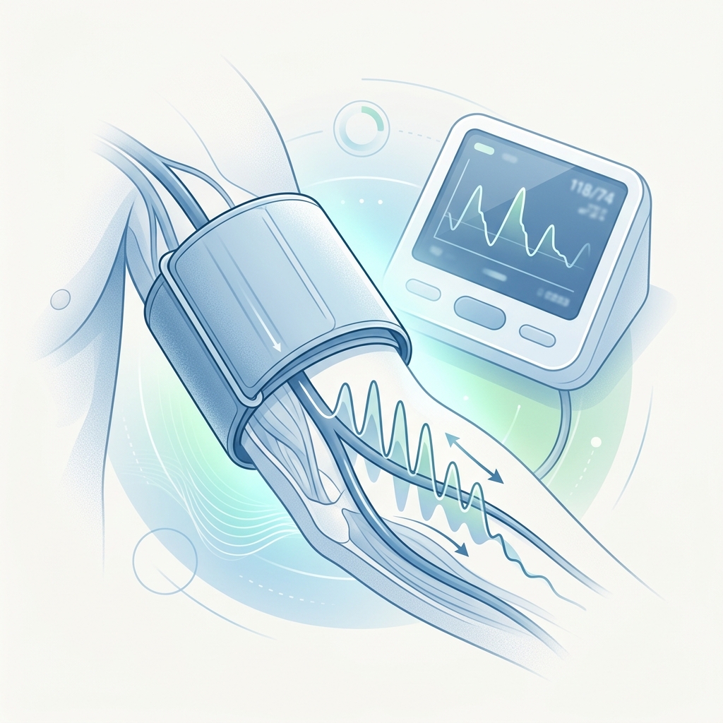 Oscillation signals being detected by a blood pressure monitor as cuff pressure is released