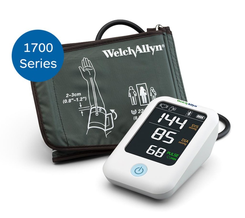 Welch Allyn BP Pro 1700 home blood pressure monitor with branded cuff and display